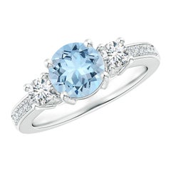 Angara Bague de fiançailles en or 14K avec aigue-marine et diamant de 1,12 ct de diamètre naturel