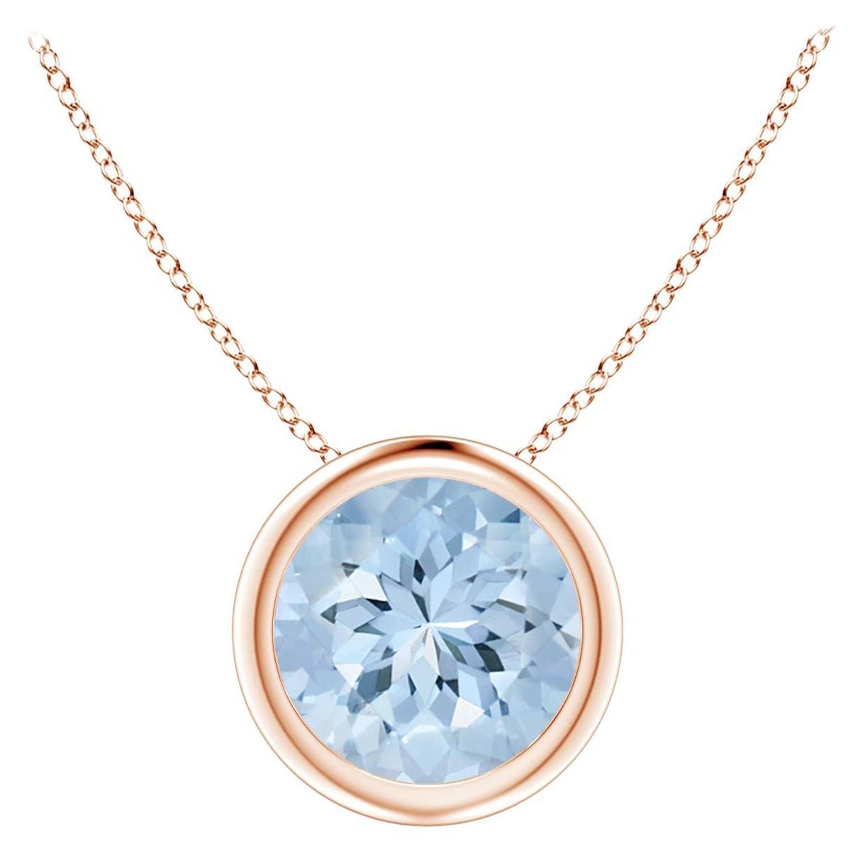 ANGARA Pendentif solitaire en or rose 14 carats avec aigue-marine ronde naturelle de 1,12 carat