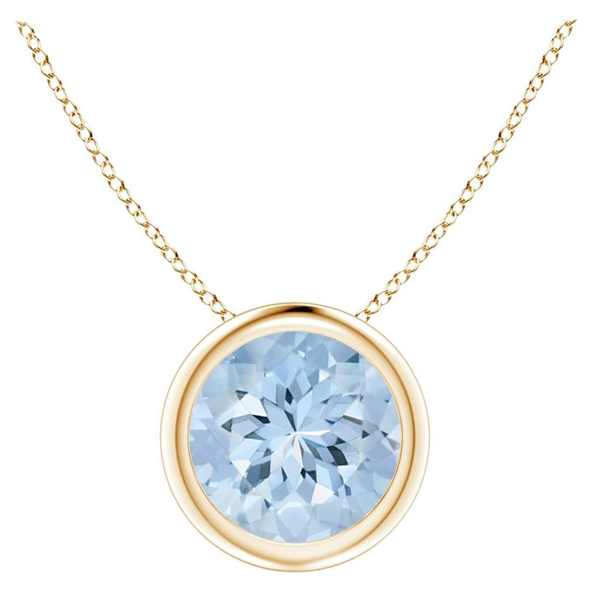 ANGARA Pendentif solitaire en or jaune 14 carats avec aigue-marine ronde naturelle de 1,12 carat