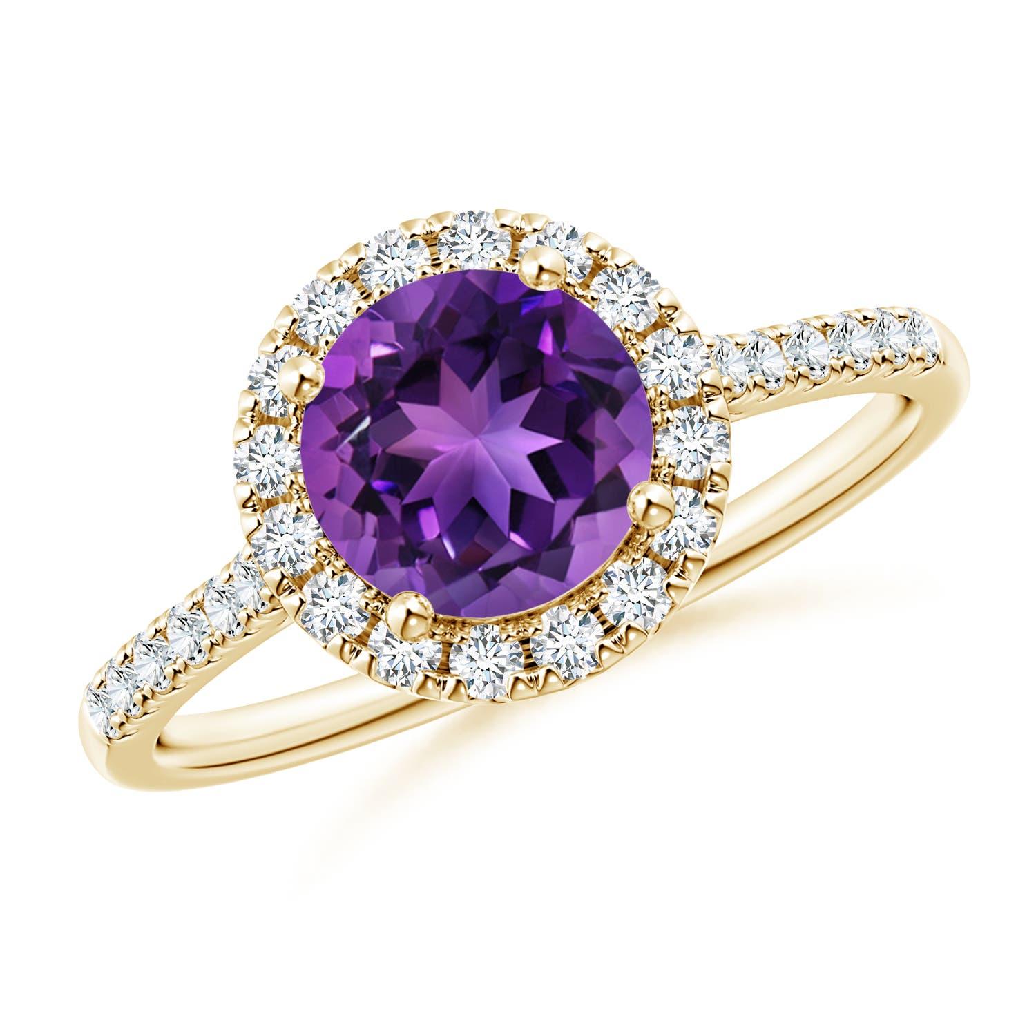 De las mujeres Angara Anillo Halo de Amatista Natural Redonda de 1,15 ct con Detalles de Diamante en Oro de 14K en venta