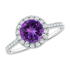 Angara Anillo Halo de Amatista Natural Redonda de 1,15 ct con Detalles de Diamante en Oro de 14K
