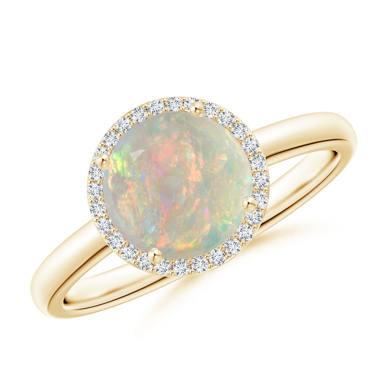 Angara Natürliche Runde 1,15 ct Opal Cocktail Ring mit Diamant in 14K Solid Gold im Angebot 1