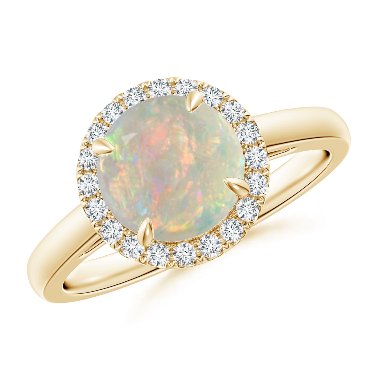 Angara natürlichen runden 1,15ct Opal Kathedrale Halo Ring in 14K Solid Gold für Frauen Damen im Angebot