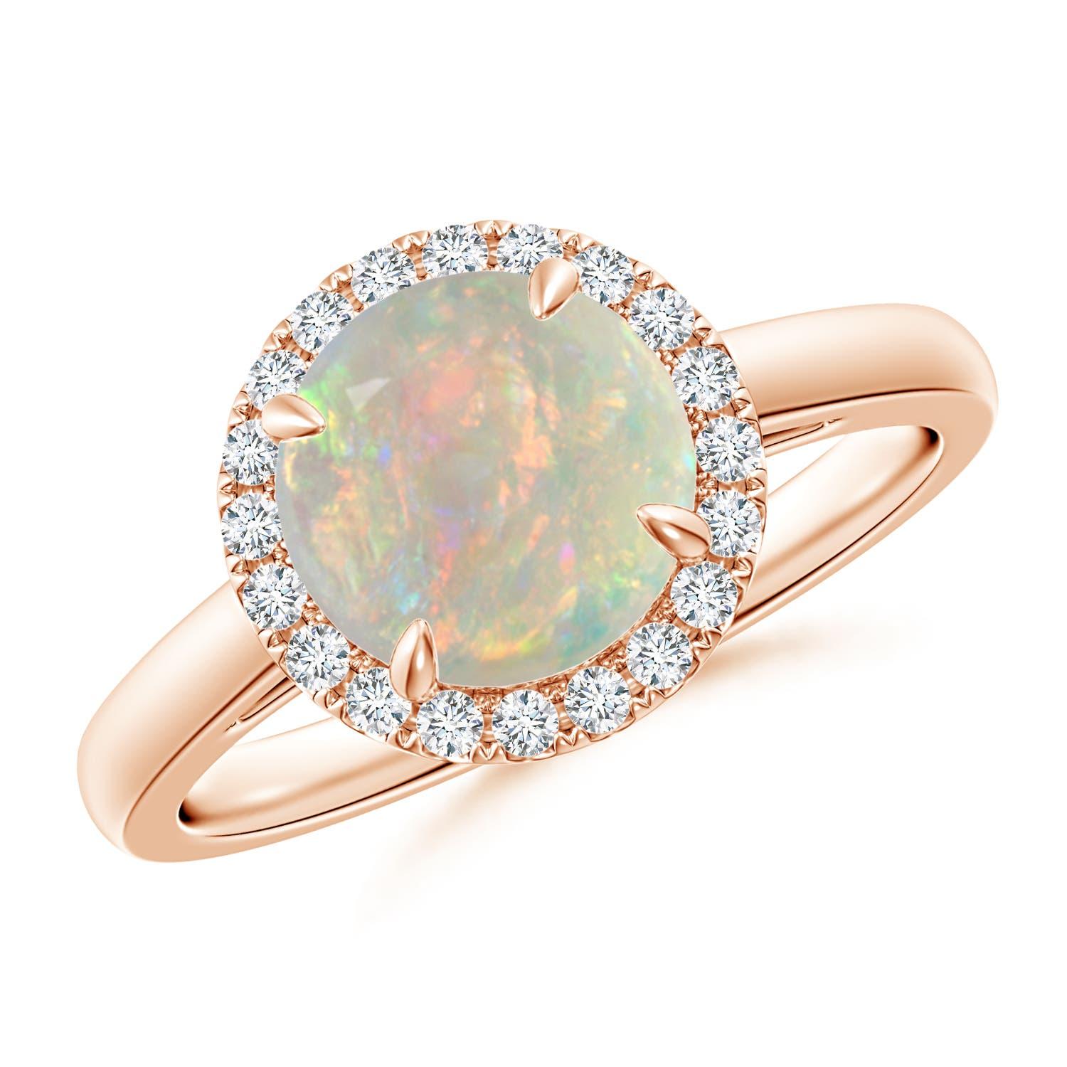 Angara natürlichen runden 1,15ct Opal Kathedrale Halo Ring in 14K Solid Gold für Frauen im Angebot 1