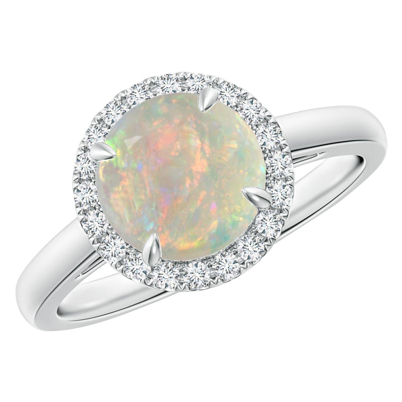 Angara natürlichen runden 1,15ct Opal Kathedrale Halo Ring in 14K Solid Gold für Frauen