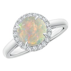 Angara natürlichen runden 1,15ct Opal Kathedrale Halo Ring in 14K Solid Gold für Frauen