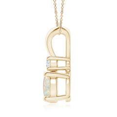 Angara Natural Round 1.15ct Opal Solitaire Pendant with Diamond 14K Solid Gold
