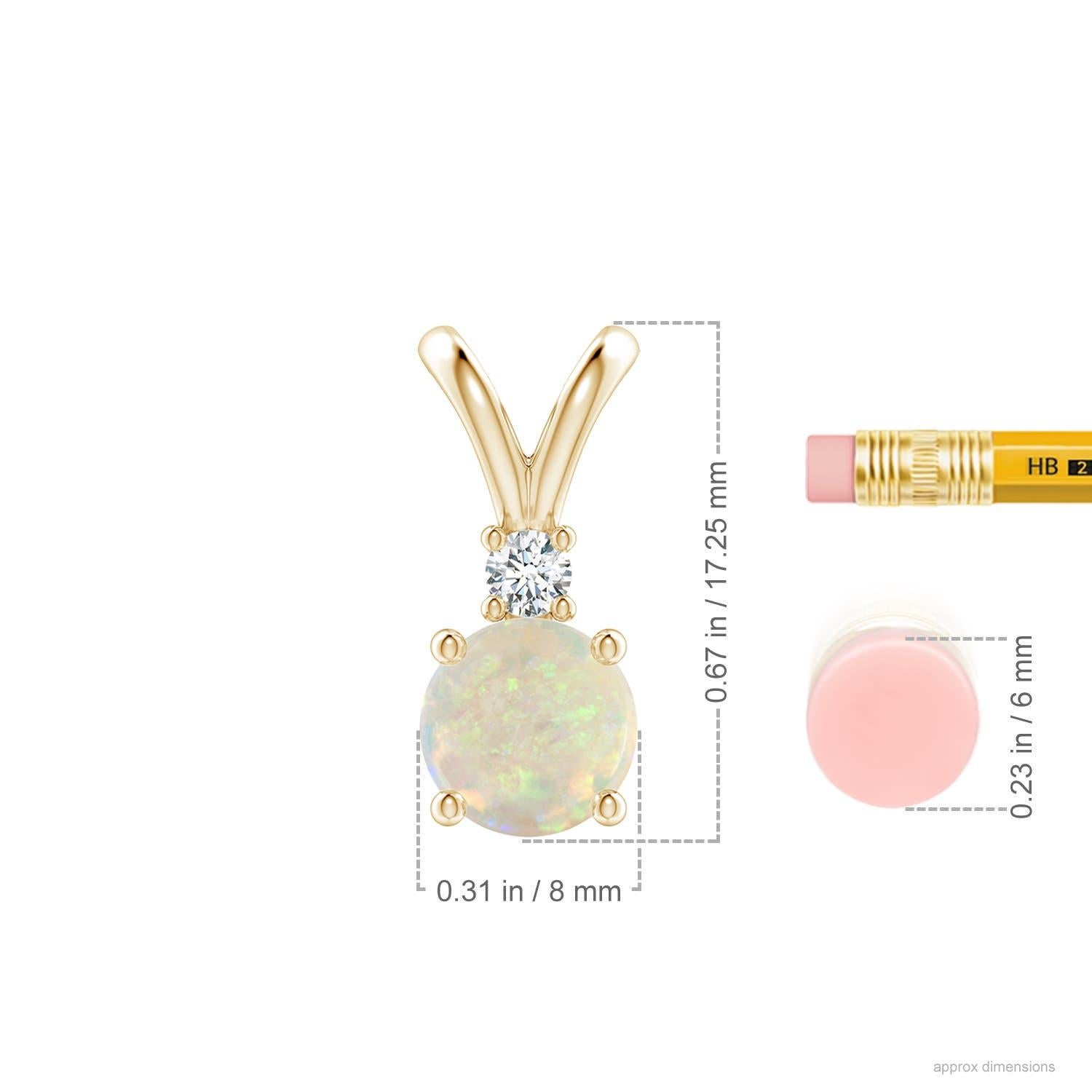 Angara Natural Round 1.15ct Opal Solitaire Pendant with Diamond 14K Solid Gold In New Condition For Sale In Los Angeles, CA