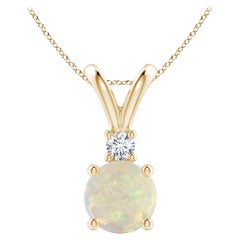 Angara Natural Round 1.15ct Opal Solitaire Pendant with Diamond 14K Solid Gold