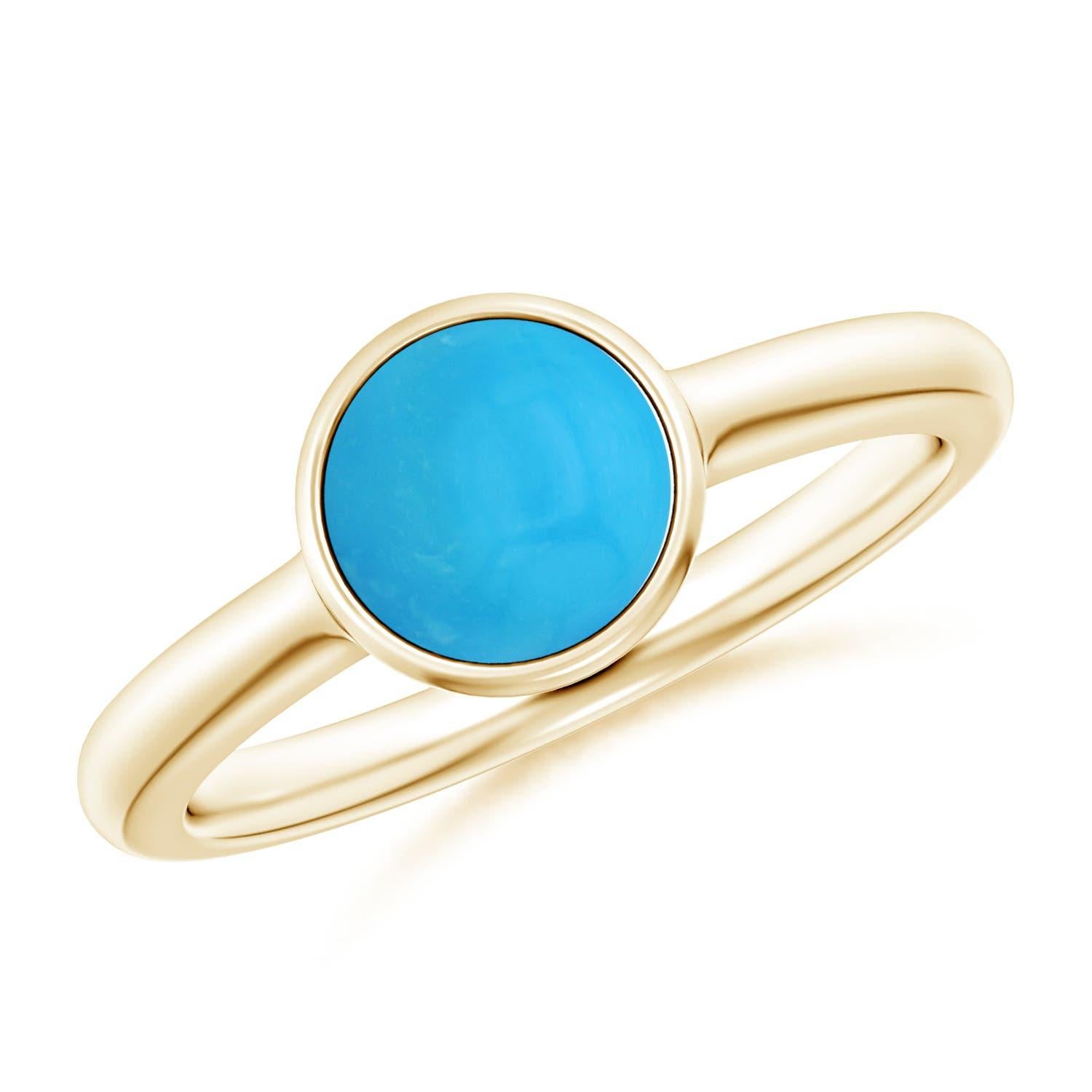 Anello di fidanzamento solitario con turchese tondo naturale da 1,1 carati di Angara in oro massiccio 14 carati in vendita 3