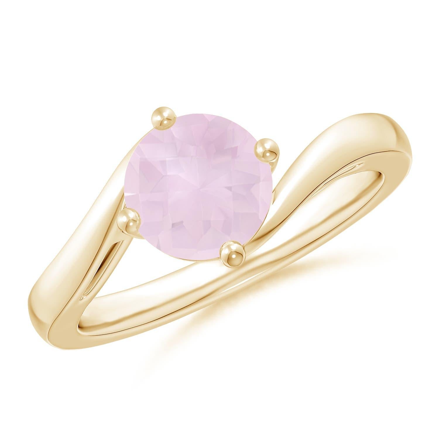 Angara Natürliche Runde 1,35 ct Rosenquarz Solitär Bypass Ring in 14K Solid Gold Damen im Angebot