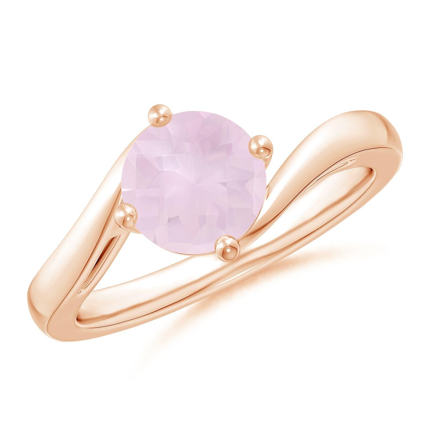 Angara Natürliche Runde 1,35 ct Rosenquarz Solitär Bypass Ring in 14K Solid Gold im Angebot 1