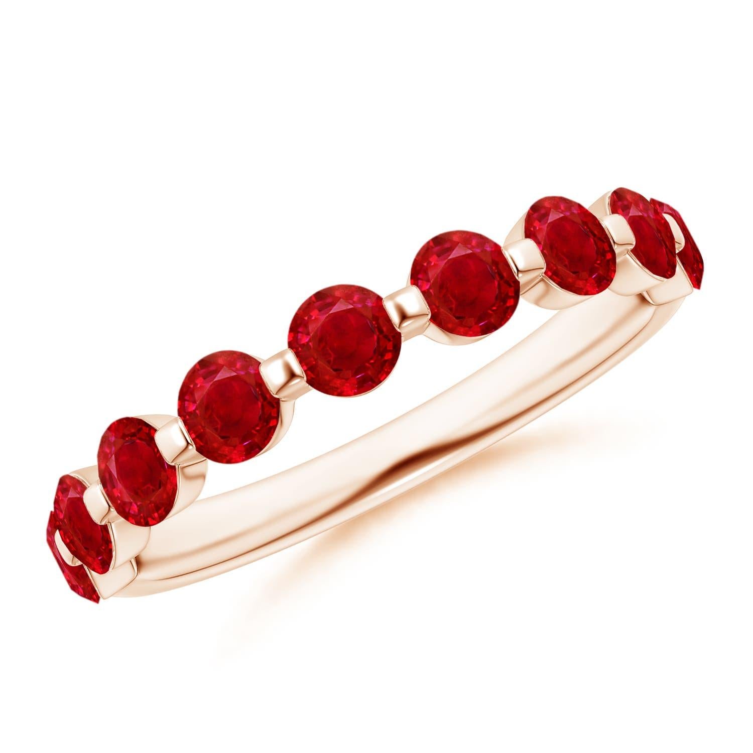 Angara natürlichen runden 1,35 ct Rubin Semi Ewigkeit Ehering in 14K massivem Gold im Angebot 1