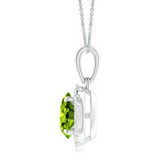 Angara Natural Round 1.4 ct Peridot Pendant with Diamond Halo in 14K Solid Gold