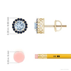 Angara Natural Round 1.44 ct Aquamarine and Sapphire Stud Earrings in 14K Gold