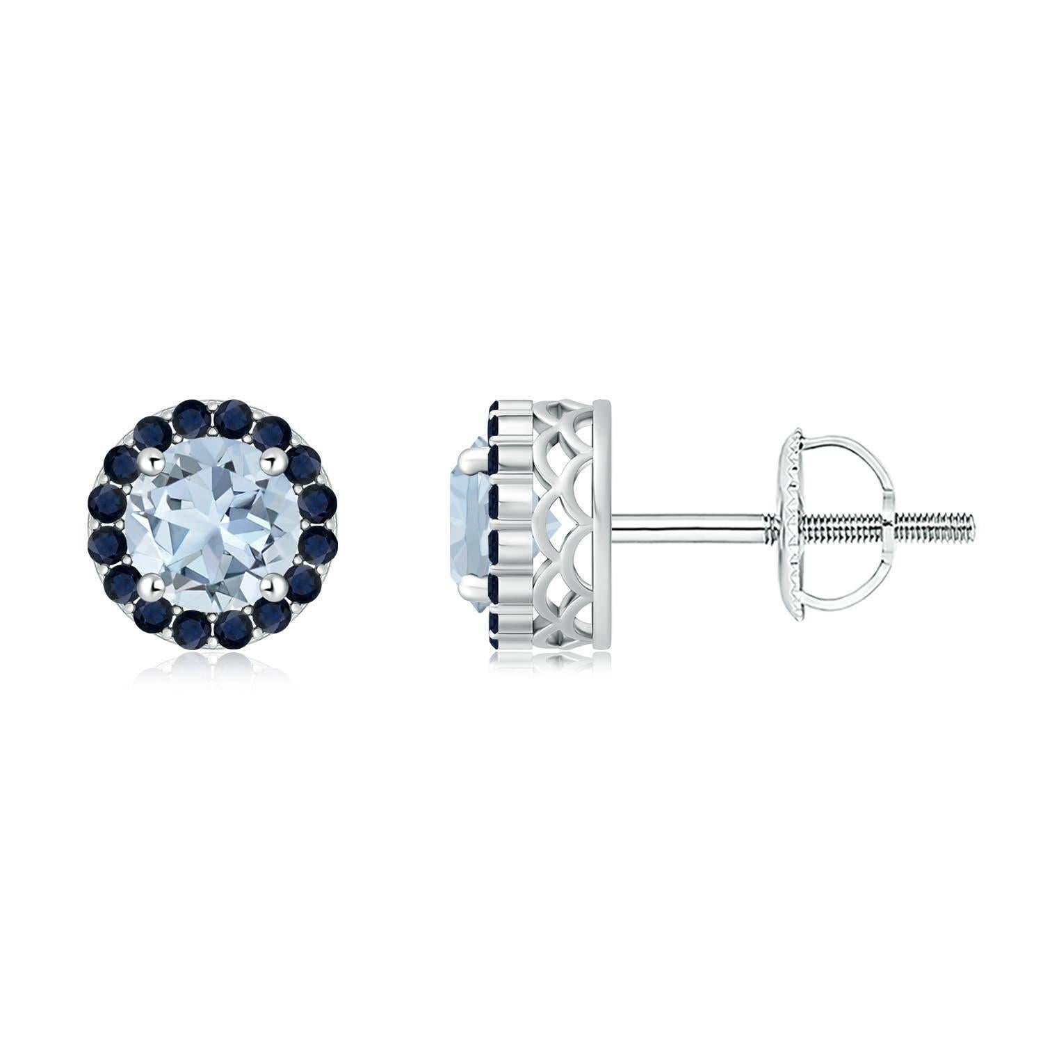 Angara - Boucles d'oreilles en or 14 carats aigue-marine et saphir ronds et naturels de 1,44 ct Neuf - En vente à Los Angeles, CA