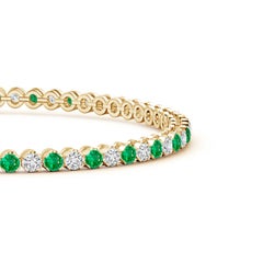 Bracelet de tennis en or 14K avec émeraude ronde naturelle de 1,44 ct et diamant Angara