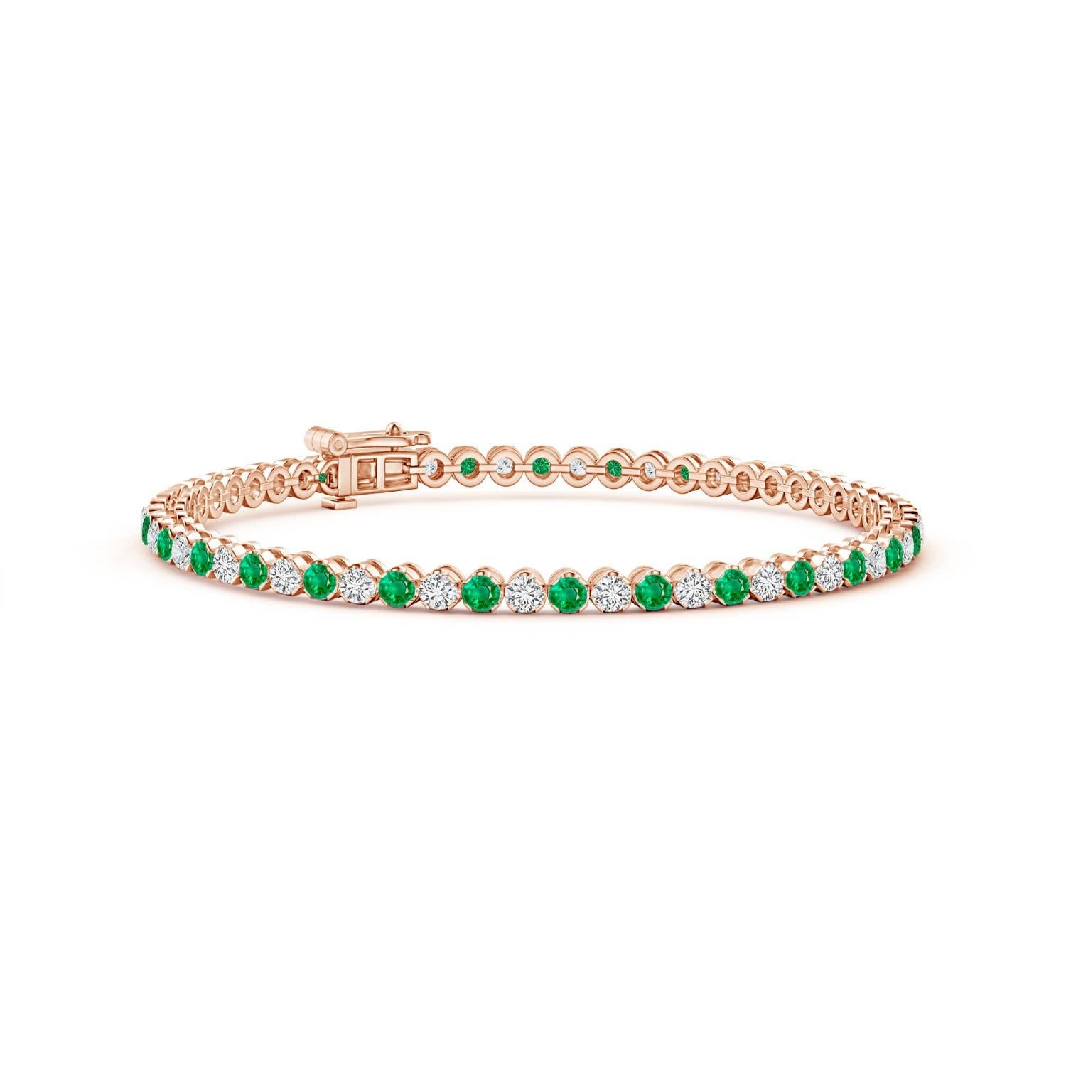 De las mujeres Angara Esmeralda Natural Redonda de 1,44 ct y Pulsera de Tenis de Diamantes en Oro de 14K en venta