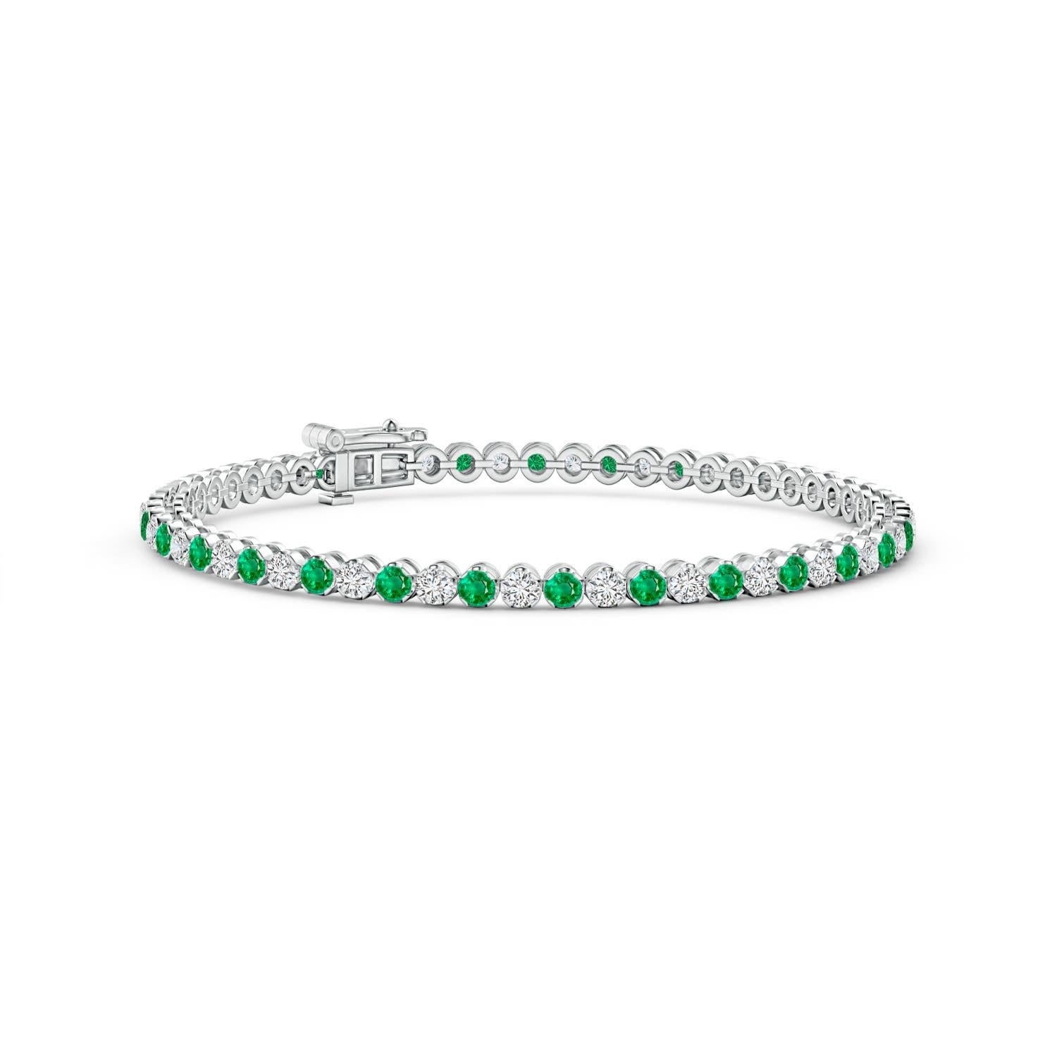 Angara Esmeralda Natural Redonda de 1,44 ct y Pulsera de Tenis de Diamantes en Oro de 14K en venta 1