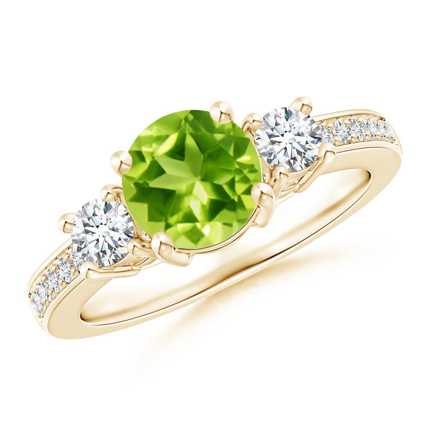 Donna Anello di fidanzamento con peridoto e diamanti tondi naturali da 1,4 carati di Angara in oro massiccio 14 carati in vendita