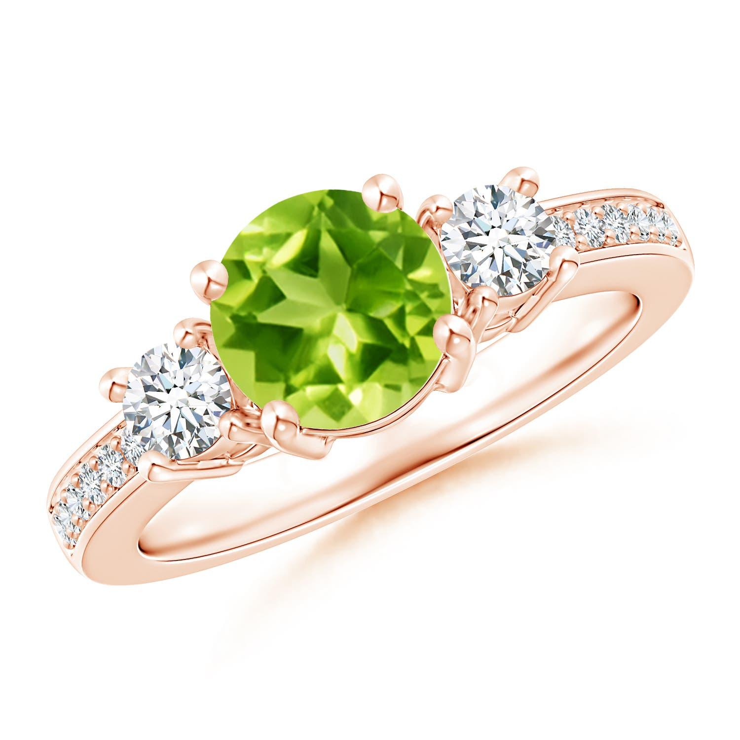 Anello di fidanzamento con peridoto e diamanti tondi naturali da 1,4 carati di Angara in oro massiccio 14 carati in vendita 1