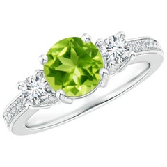 Angara Natural Round 1.4ct Peridot and Diamond Engagement Ring in 14K Solid Gold