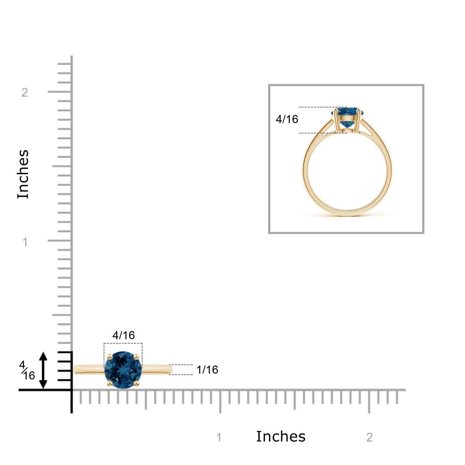 Anello solitario Angara con Topazio Blu di Londra rotondo e naturale da 1,55 ct in oro massiccio 14K In condizioni Nuovo in vendita a Los Angeles, CA