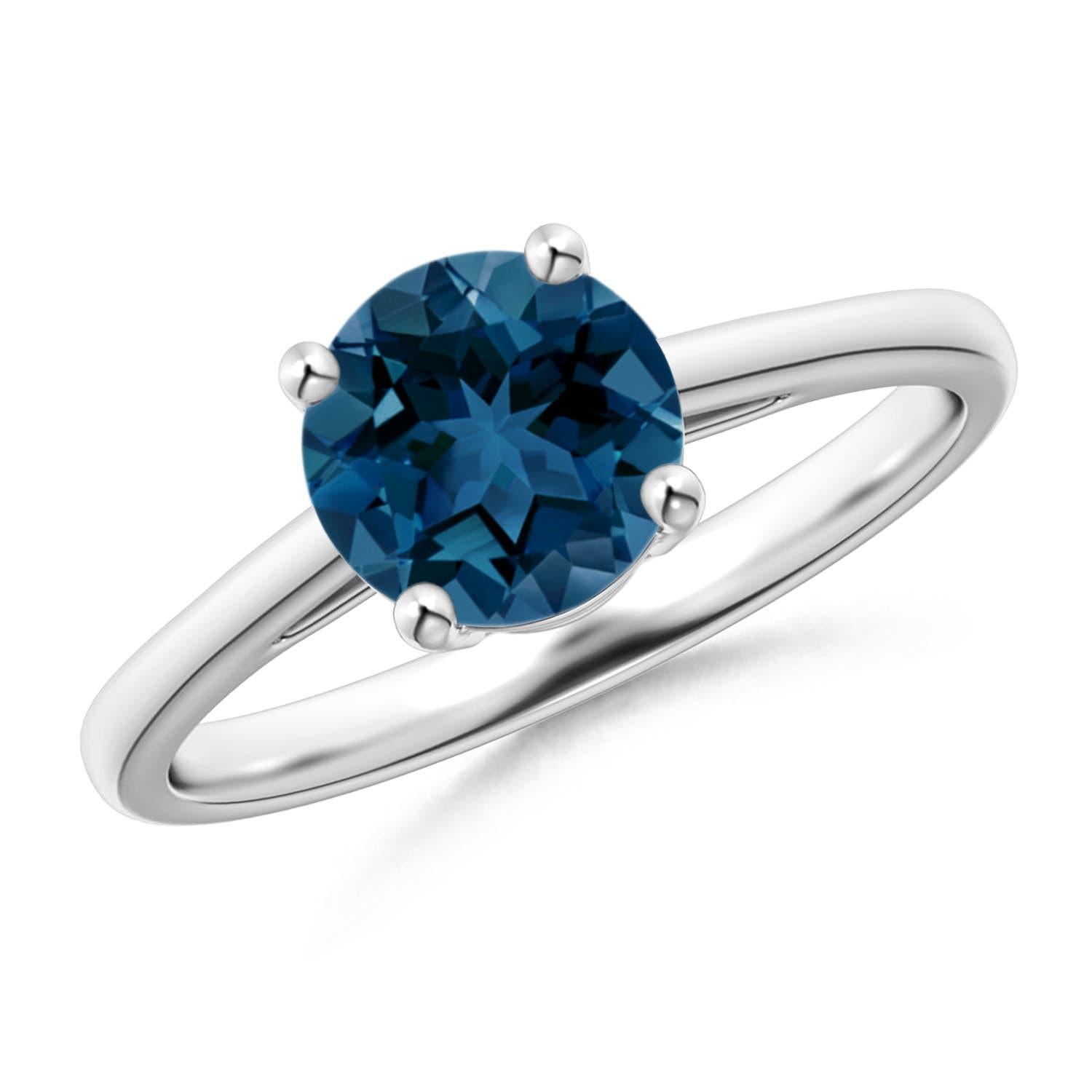 Donna Anello solitario Angara con Topazio Blu di Londra rotondo e naturale da 1,55 ct in oro massiccio 14K in vendita