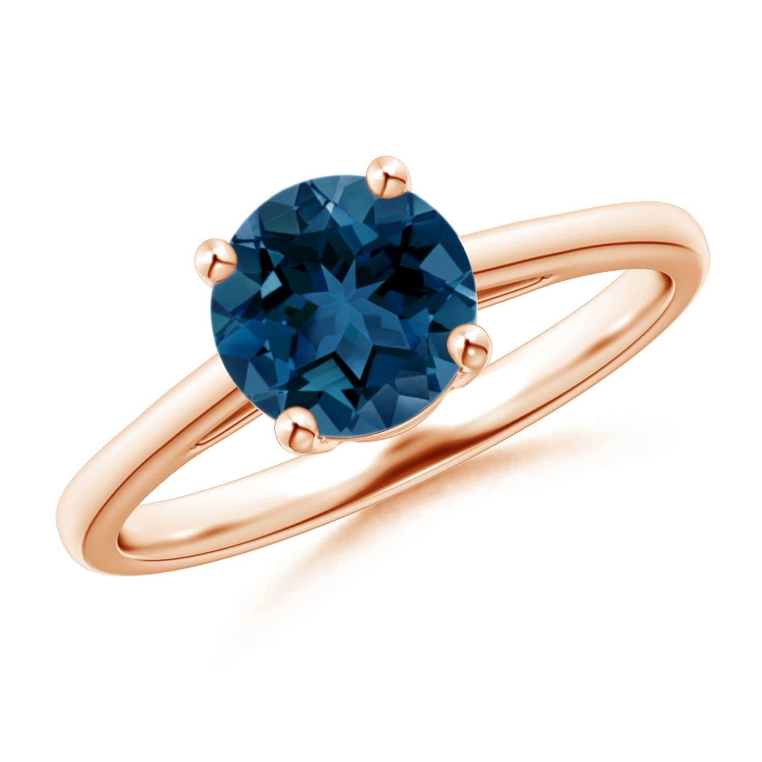 Anello solitario Angara con Topazio Blu di Londra rotondo e naturale da 1,55 ct in oro massiccio 14K in vendita 1