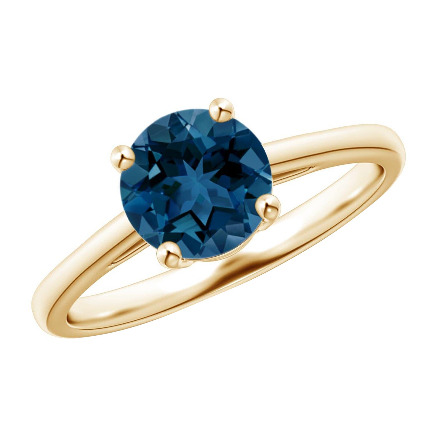 Angara Natural Round 1.55 ct London Blue Topaz Solitaire Ring in 14K Solid Gold