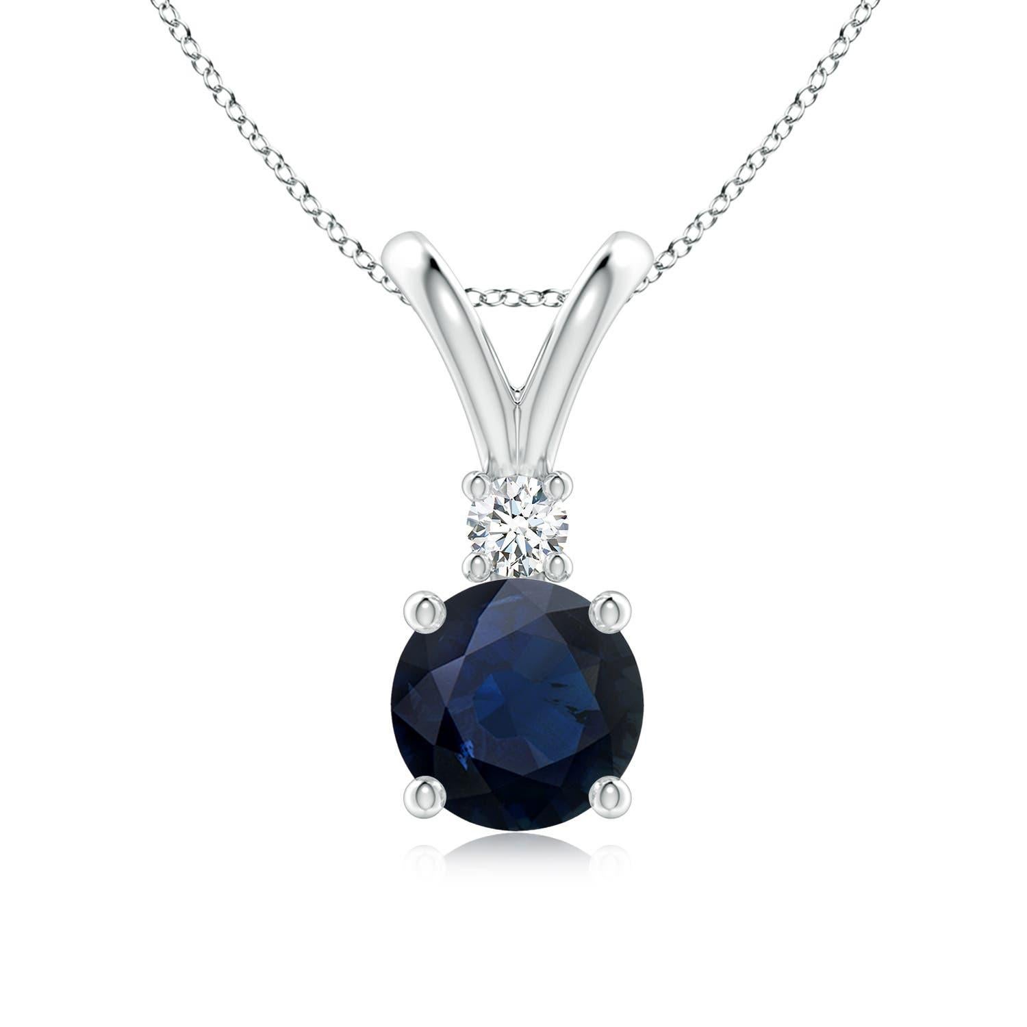 Ciondolo solitario con zaffiro blu e diamante tondo naturale da 1,6 carati di Angara, in A. Silver in vendita