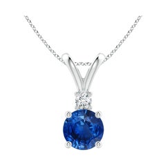 Pendentif solitaire en argent Angara Natural Round 1.6 ct Blue Sapphire & Diamond