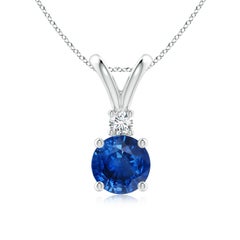 Angara Natürliche Runde 1,6 ct Blauer Saphir Solitär Anhänger in 14K Weißgold