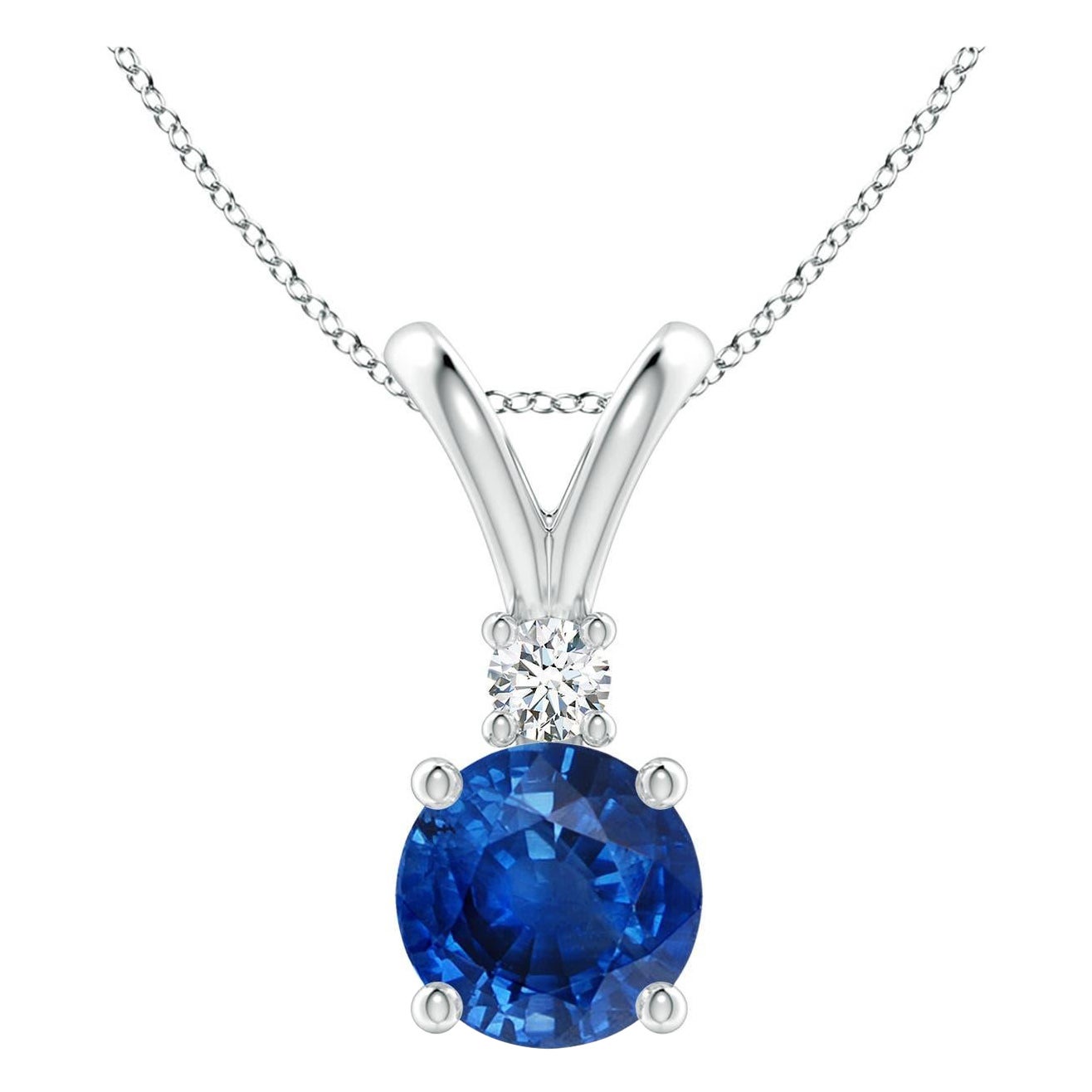 Angara Natürliche Runde 1,6 ct Blauer Saphir Solitär Anhänger in 14K Weißgold