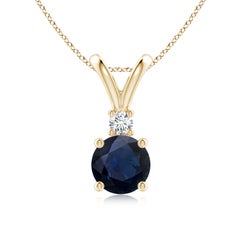 Angara Natürliche Runde 1,6 ct Blauer Saphir Solitär-Anhänger in 14K Gelbgold