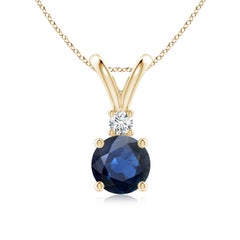 Angara Natürliche Runde 1,6 ct Blauer Saphir Solitär-Anhänger in 14K Gelbgold