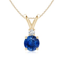 Angara Natürliche Runde 1,6 ct Blauer Saphir Solitär-Anhänger in 14K Gelbgold