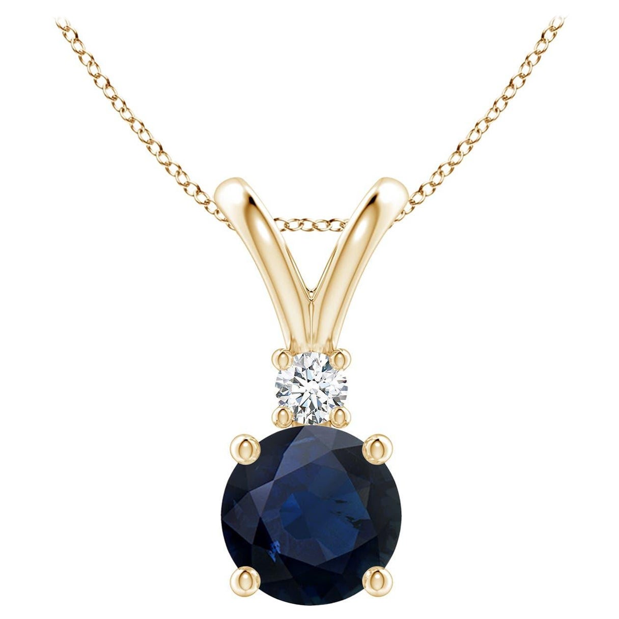 Angara Natürliche Runde 1,6 ct Blauer Saphir Solitär-Anhänger in 14K Gelbgold im Angebot