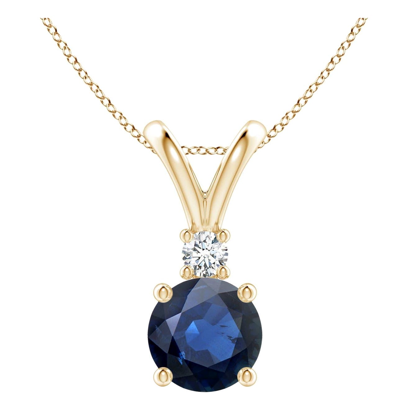 Angara Natürliche Runde 1,6 ct Blauer Saphir Solitär-Anhänger in 14K Gelbgold