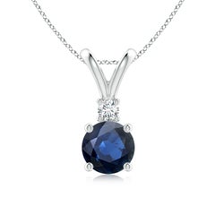 Angara Natürliche Runde 1,6 ct Blauer Saphir Solitär Anhänger mit Diamant Silber