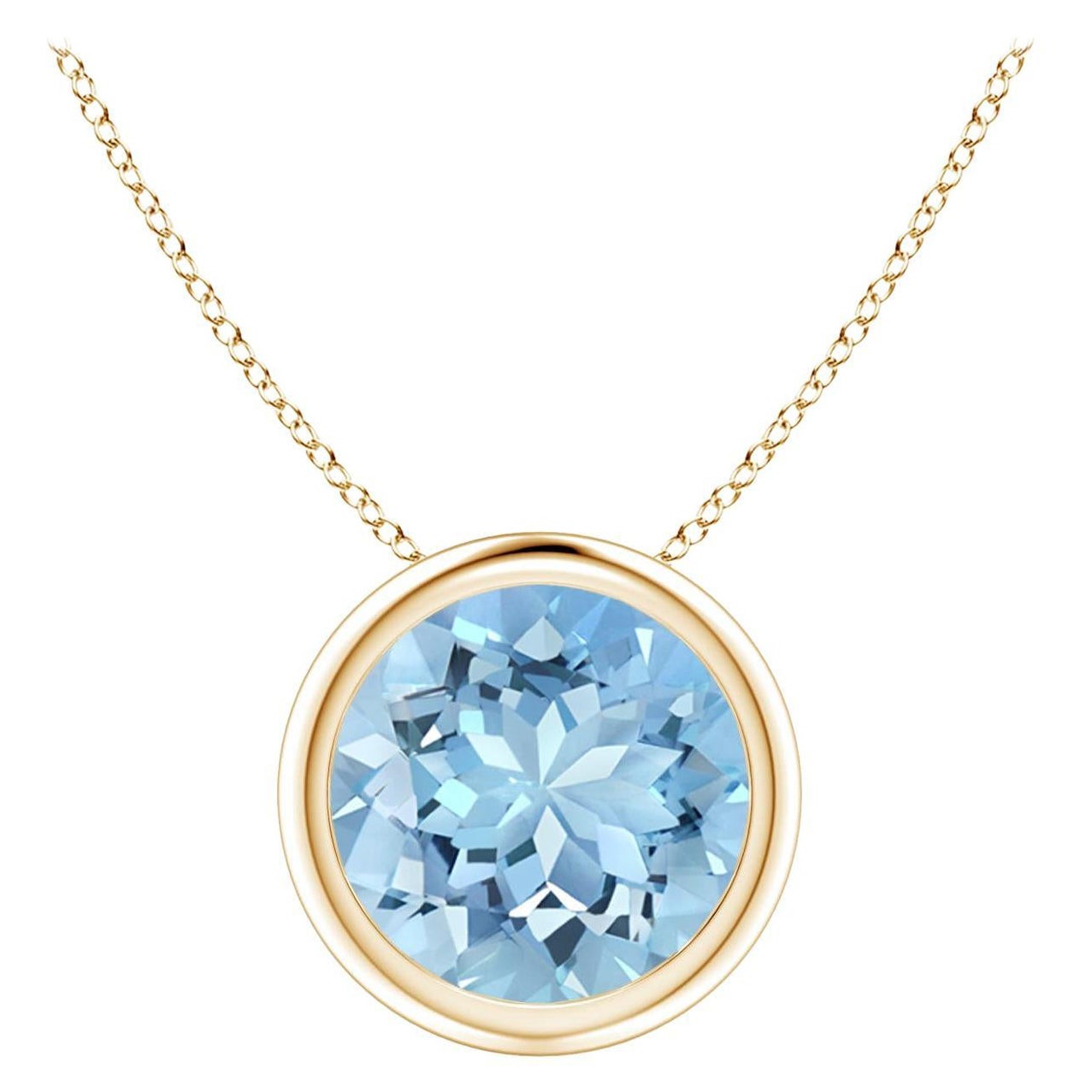ANGARA Pendentif solitaire en or jaune 14 carats avec aigue-marine ronde naturelle de 1,60 carat