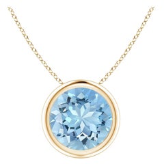 ANGARA Pendentif solitaire en or jaune 14 carats avec aigue-marine ronde naturelle de 1,60 carat