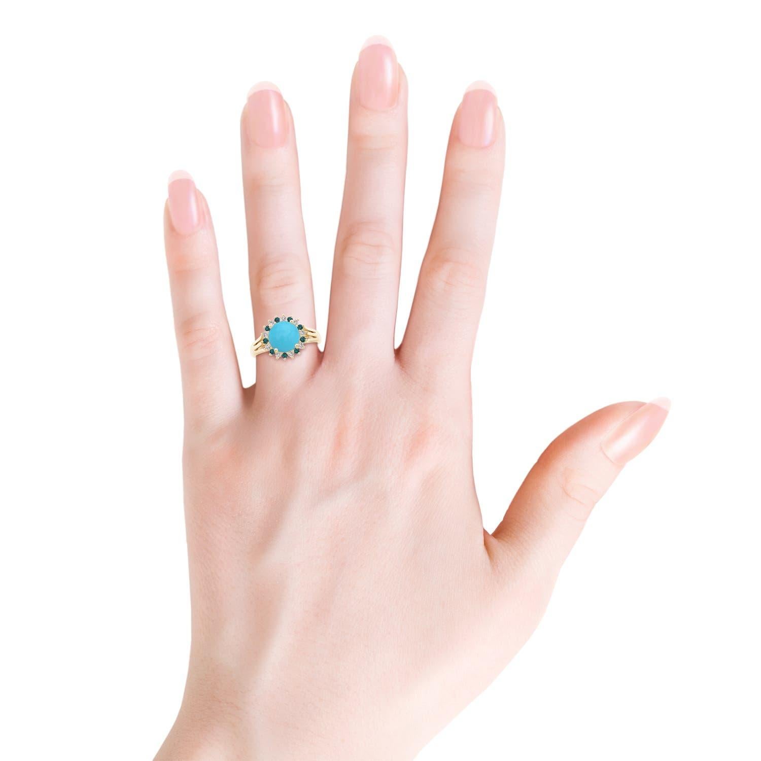 Anello Angara con turchese tondo naturale da 1,64 carati in oro massiccio 14K per donna In condizioni Nuovo in vendita a Los Angeles, CA