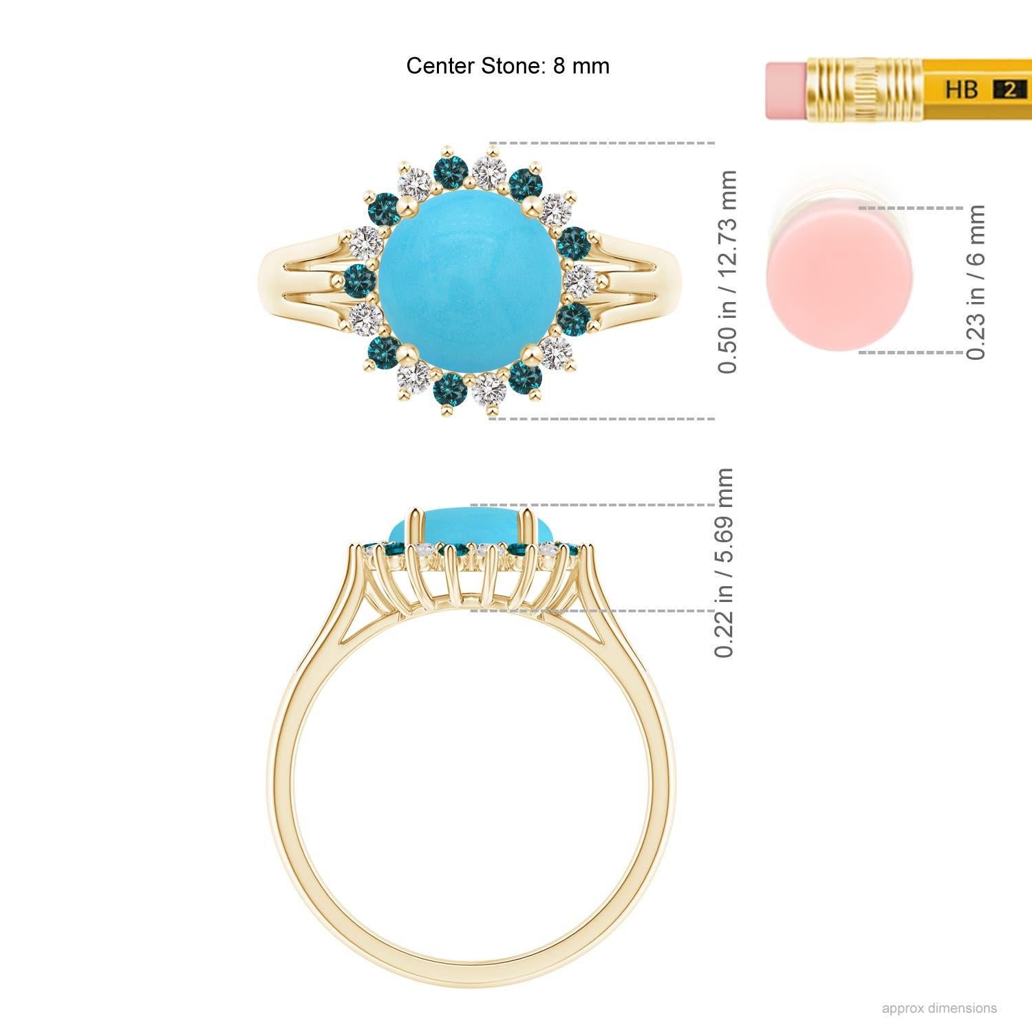 Donna Anello Angara con turchese tondo naturale da 1,64 carati in oro massiccio 14K per donna in vendita