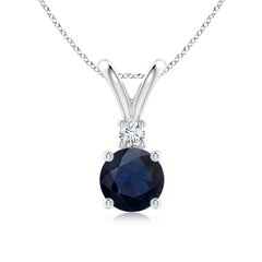 Angara Natürliche Runde 1,6ct Blauer Saphir Solitär Anhänger mit Diamant Platin