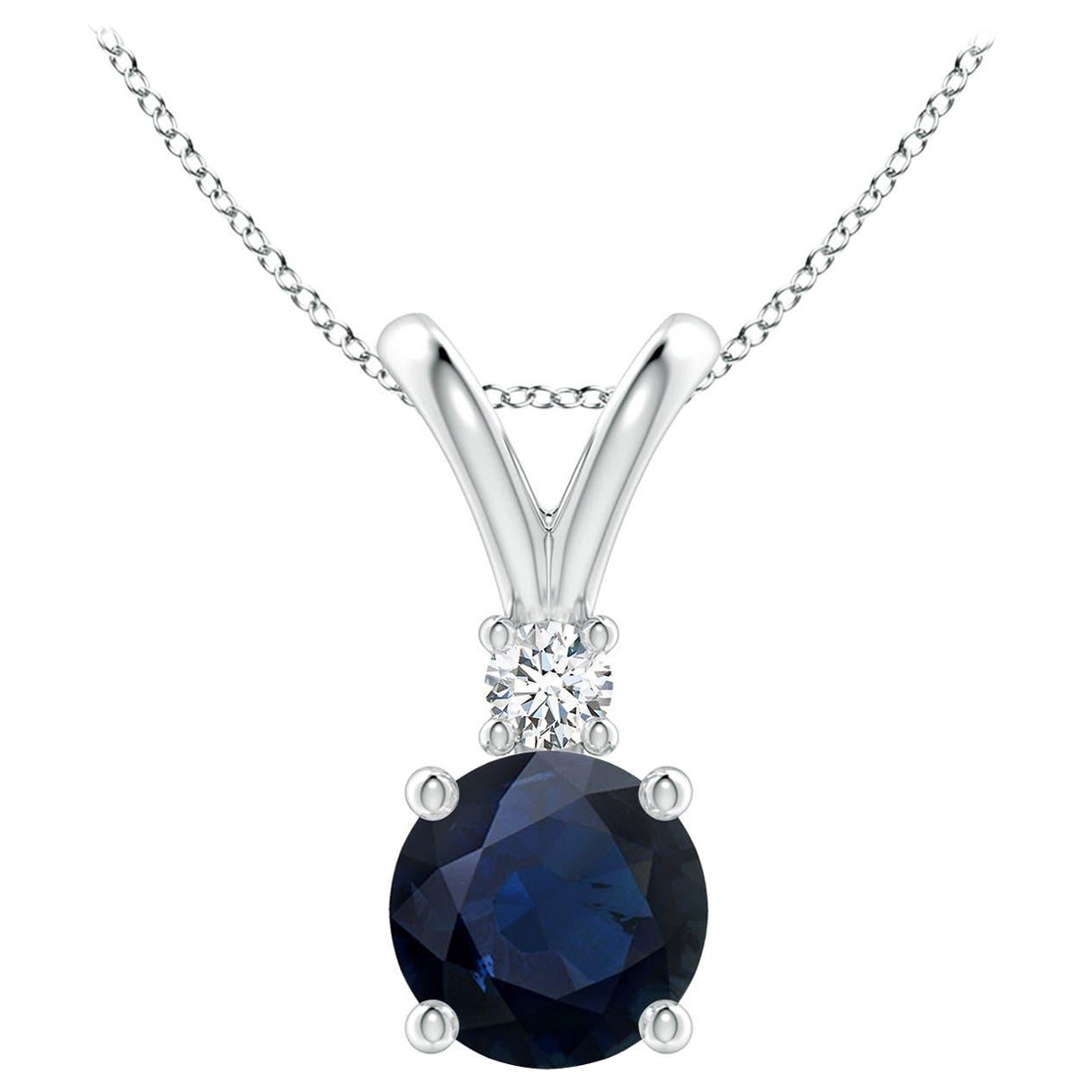 Angara Natürliche Runde 1,6ct Blauer Saphir Solitär Anhänger mit Diamant Platin im Angebot