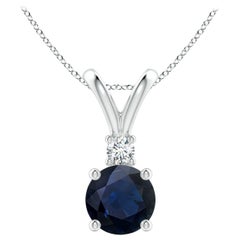 Angara Natürliche Runde 1,6ct Blauer Saphir Solitär Anhänger mit Diamant Platin