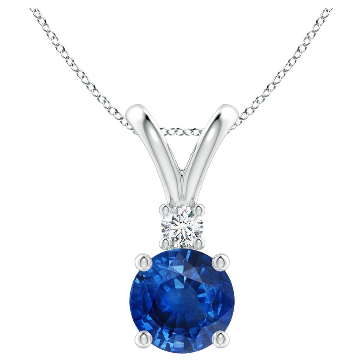 Angara Natürliche Runde 1,6ct Blauer Saphir Solitär Anhänger mit Diamant Platin