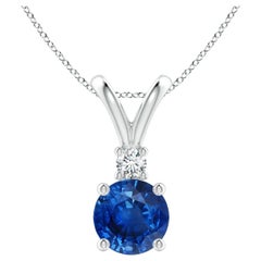 Angara Natürliche Runde 1,6ct Blauer Saphir Solitär Anhänger mit Diamant Platin