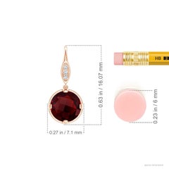 Angara Natural Round 1.8 ct Garnet Fish Hook Earrings with Diamond in 14K Gold